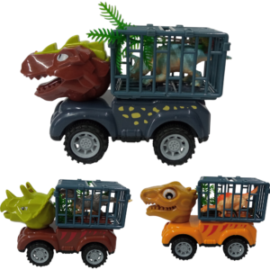 Juego de 4 carritos dinosaurios con animalitos