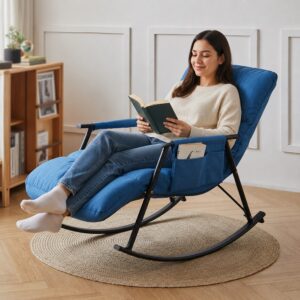 silla mecedora Premiun en Azul con angulos de inclinación