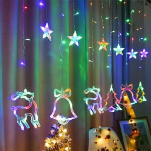 Cascada de luces 3mts Multicolor estrellas con campanas y renos
