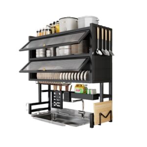 Escurridor con 2 tapas acrílica 2 niveles rack de acero inoxidable