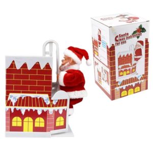 Papa Noel Sube y Baja a Pilas AA de Chimenea de Color Rojo