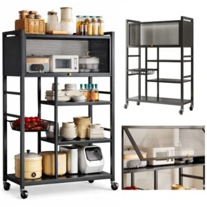 Estante de metal grande con tapa acrílica organizador con ruedas