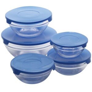 Juego de 5 tapers de vidrio con tapas plasticas