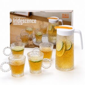 Juego de Jarra con 4 vasos de vidrio Iridescence