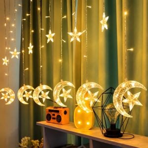 Cascada de luces LED - Luna unida con Estrella Ambar