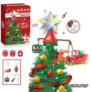 Estrella con Trineo Giratorio para Punta de Arbol Navideña con Luces y Musical